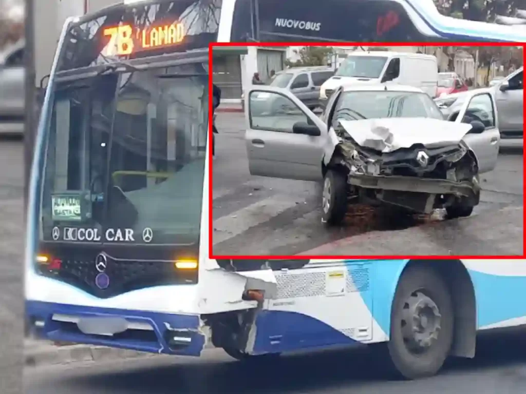 Violento choque entre auto y un colectivo de SAETA en pleno centro de Salta