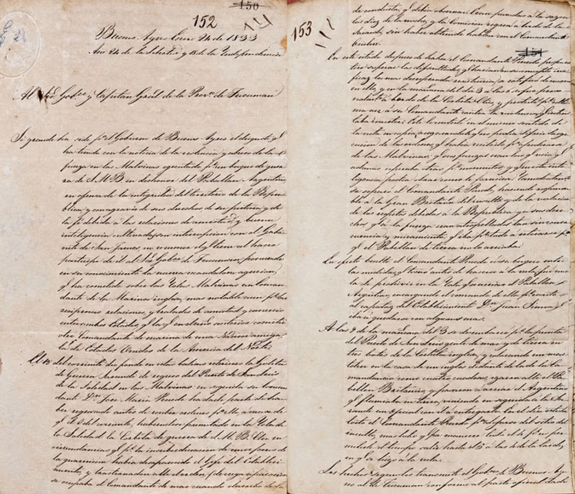 Hallaron una carta inédita de 1833 que relató la ocupación británica de las Islas Malvinas